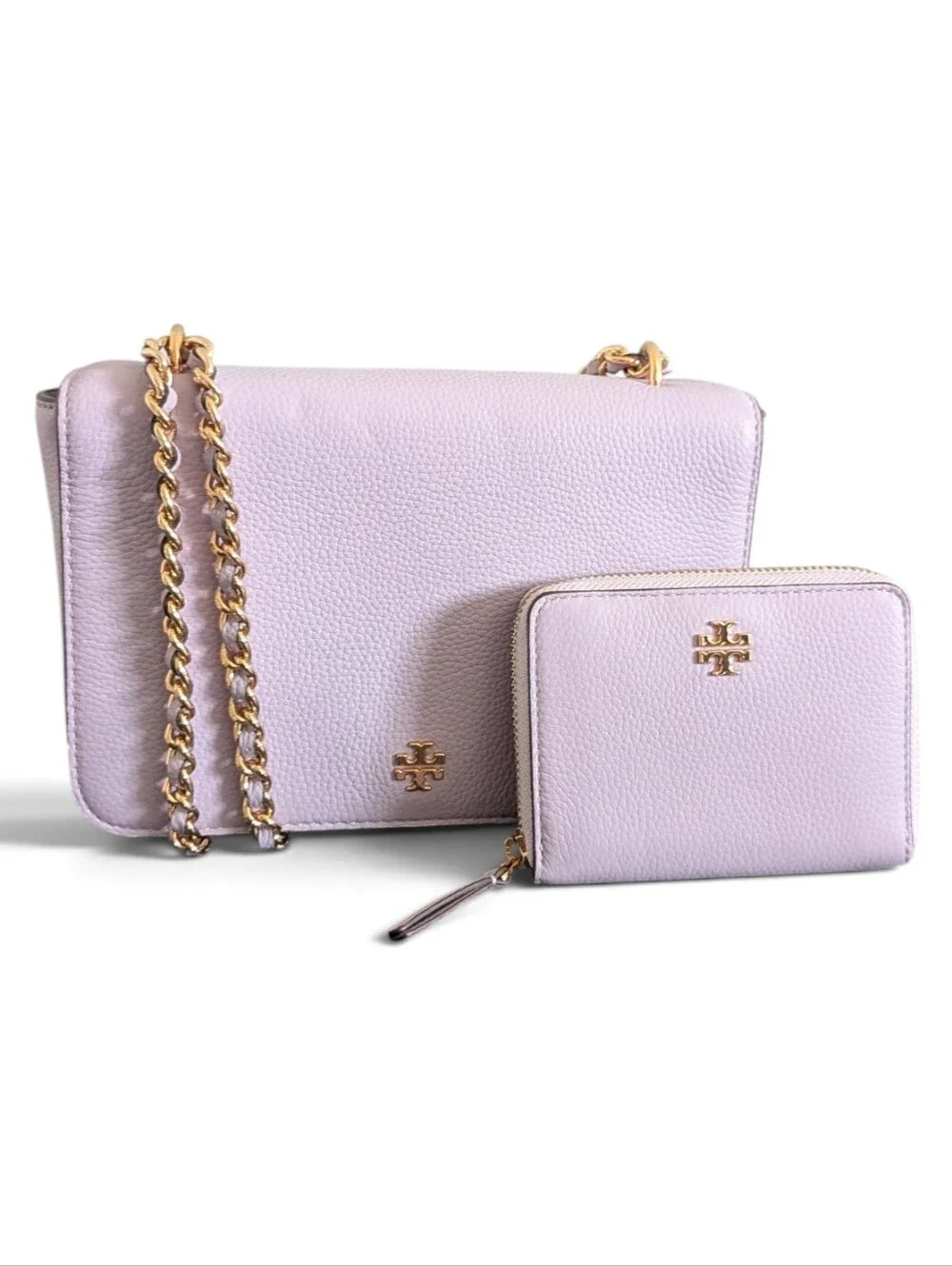 Tory Burch Carter Lilac Pebbled Leather Shoulder Bag & Wallet Set